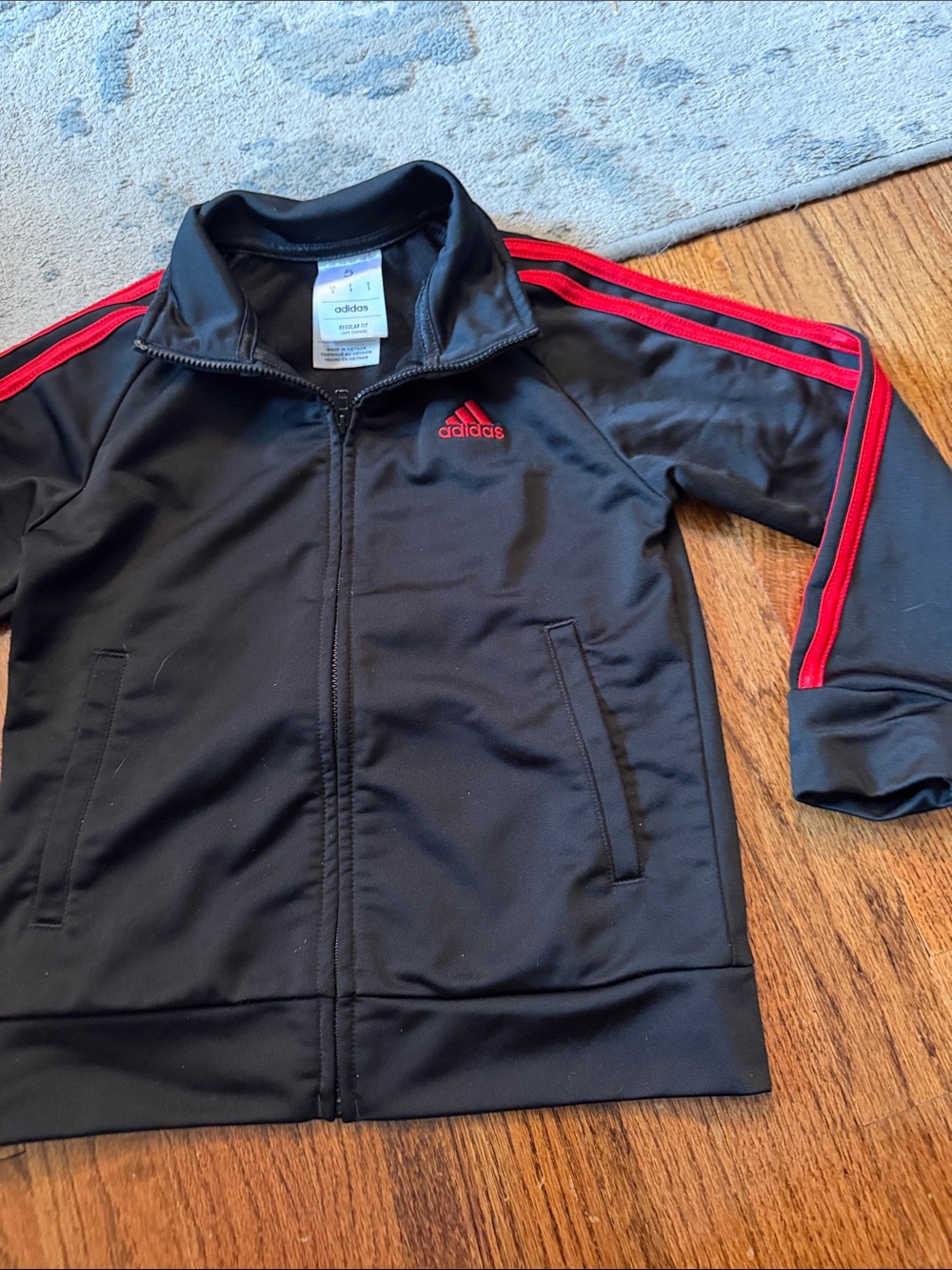 adidas Kids 5 Black Track Jacket with Red Stripes